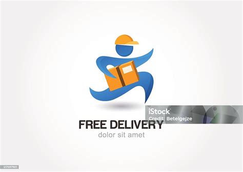 Kurir Dengan Paket Tema Pengiriman Vektor Logo Desain Template