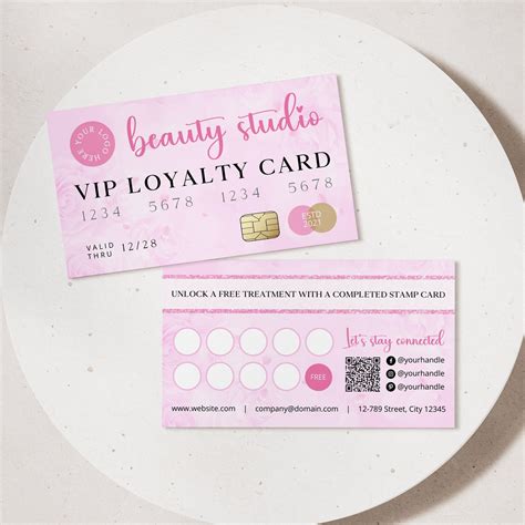 Pink Rose Beauty Salon Loyalty Card Stamp Template Editable Nail Tech