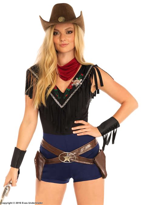 Female Wild West Sheriff Costume Romper Fringes Roses