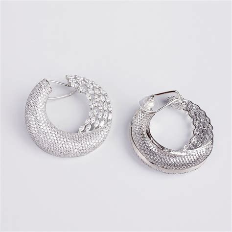 Buy Niscka Silver Rhodium Plated White American Diamond Hoops Earrings