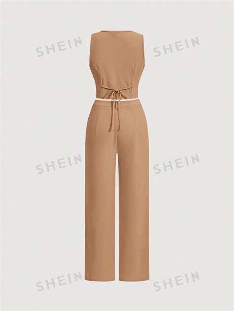 Shein Mod Conjunto De Chaleco Y Pantalón De Mujer De Un Solo Botón En