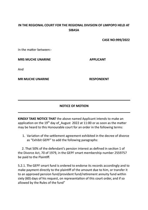 Variation In The Regional Court For The Regional Division Of Limpopo