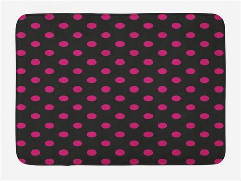 Hot Pink Bath Mat Old Fashioned Polka Dots Symmetrical Pattern In
