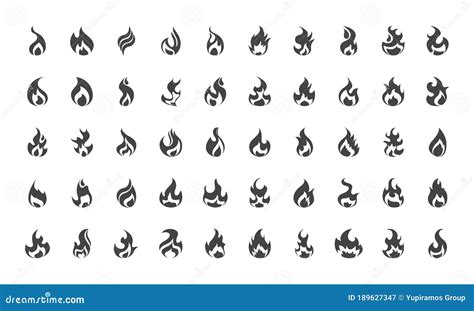 Fire Flame Burning Hot Glow Flat Design Icons Set Stock Vector Illustration Of Decoration
