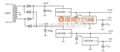 稳压电源中的lm340k 12 Lm309 Lm320 5构成的±5v和±l2v稳压电源电路图 将睿