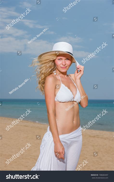 Woman White Bikini Straw Hat On Stock Photo Shutterstock