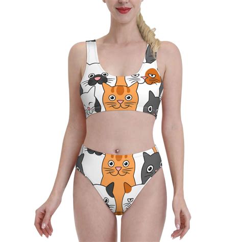 Haiem Funny Cats Women S High Waisted Bikini Set Two Piece Bathing