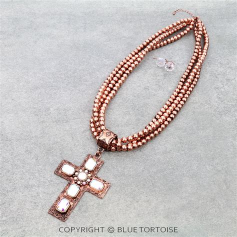 Western Cross Stone Pendant Necklace Set Bluetortoisewholesale