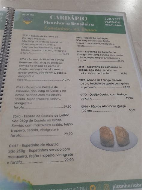 Menu Em Picanharia Brasileira Churrascaria Em Teresina Teresina 2205