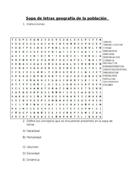 Sopa De Letras Geografía De La Población 1º Medio Pdf