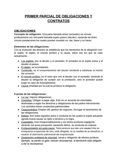 Er Parcial Materia Obligaciones Y Contratos Primer Parcial De