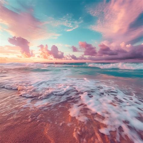 Premium Ai Image Arafed View Of A Beach With Waves And A Pink Sky