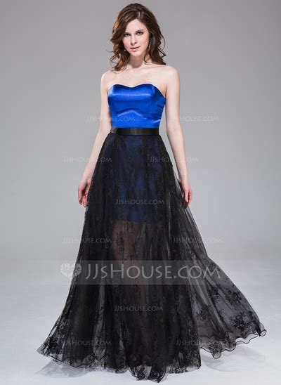 A Line Princess Sweetheart Floor Length Detachable Satin Tulle Lace