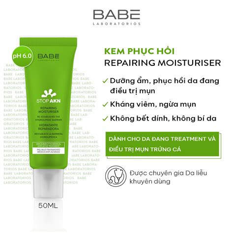Kem phục hồi cho da dầu mụn BABE Stop AKN Repairing Moisturiser 50ML