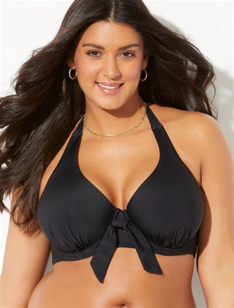 Plus Size Belle Black Halter Underwire Bikini Top