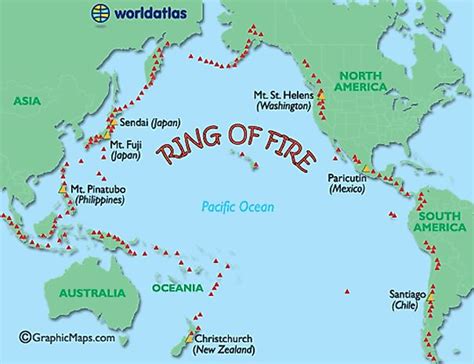 Ring of Fire Map - Major World Volcanoes, Active World Volcanos Map ...