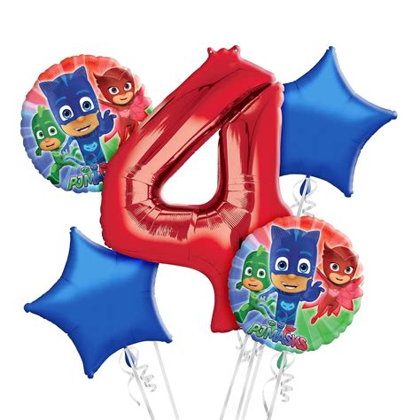 Pj Masks 4th Birthday Balloon Bouquet Party Decorations 5 Pieces