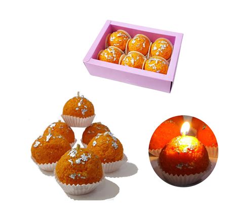 Bitona Diwali Decorative Motichoor Laddu Shaped Soy Wax Candles Set