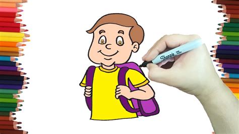 Como Dibujar Un NiÑo Que Va Al Colegio Paso A Paso Y Muy Fácil Youtube