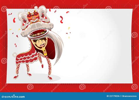 Chinese New Year Greeting Card Lion Dance Stock Vector Illustration