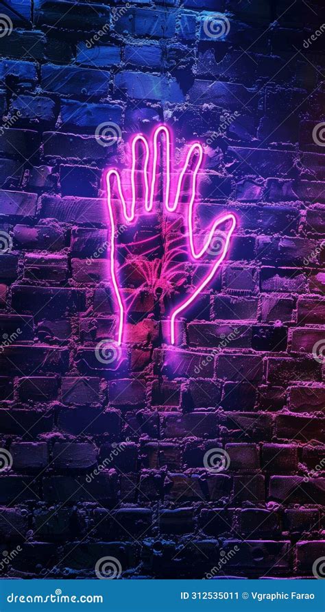 Neon Hand Sign On A Brick Wall Stock Image Image Of Colorful Installation 312535011