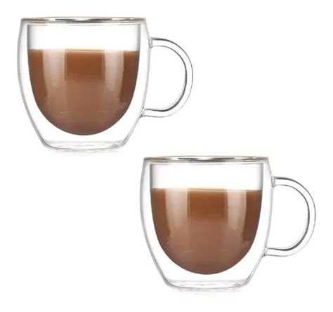 Set Pocillo Mug Doble Pared Vidrio De Borosilicato Ml Mercadolibre