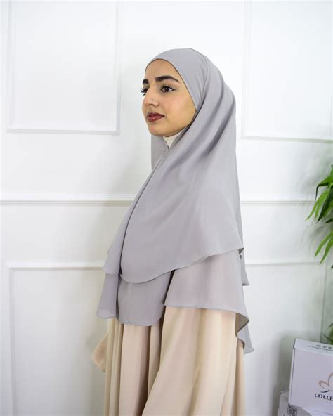 Khimar 2 Layer Short Chiffon Grey Ina Collection