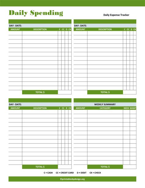 Expense Tracker Template Printable