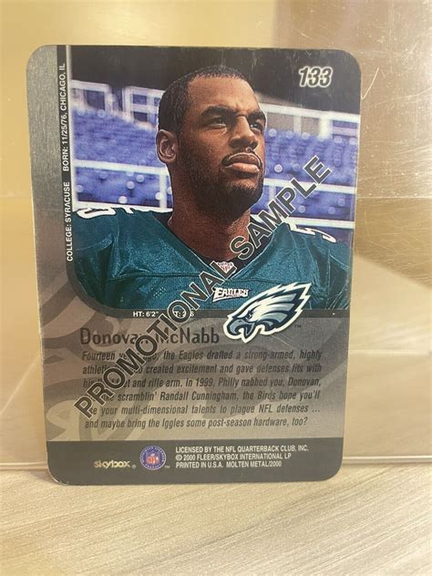 Skybox Molten Metal Promo Sample Donovan Mcnabb Eagles Nrmt