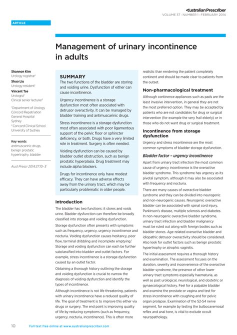 Pdf Management Of Urinary Incontinence In Adults