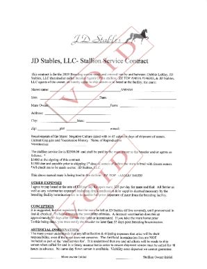 Fillable Online Stallion Service Agreement And Breeding Contract For