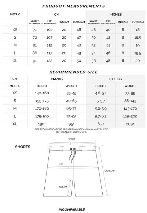 Shorts Size Chart Incomparable Sweden