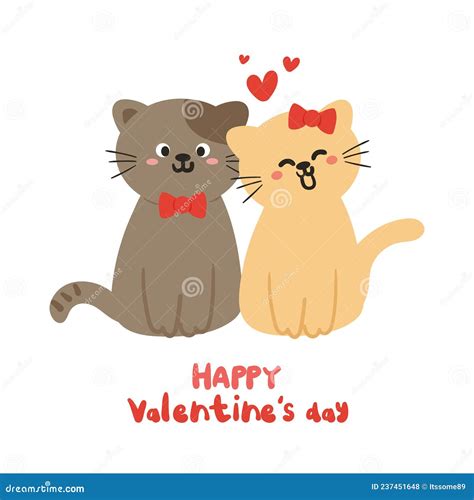 Linda Pareja De Gatos De Dibujos Animados Para Tarjeta De San Valentín Ilustración Del Vector