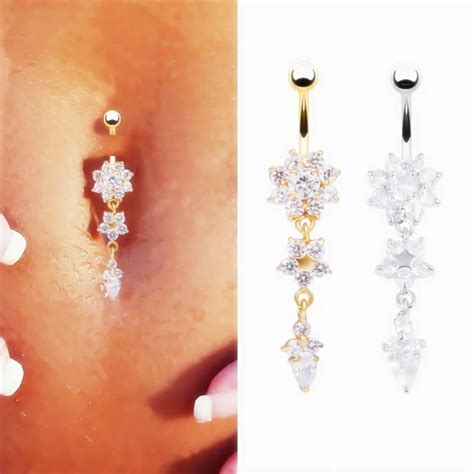 Lnrrabc 2016 Fashion Women Girl Zircon Flower Dangle Crystal Navel Belly Rings Beach Navel