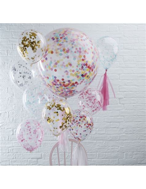 5 ballons transparents avec confettis dorés à l intérieur Les Bambetises