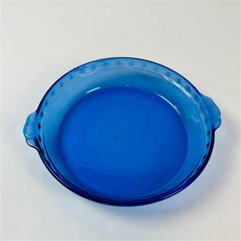 Vintage Pyrex Cobalt Blue Glass Fluted Pie Pan Crimped Deep Dish