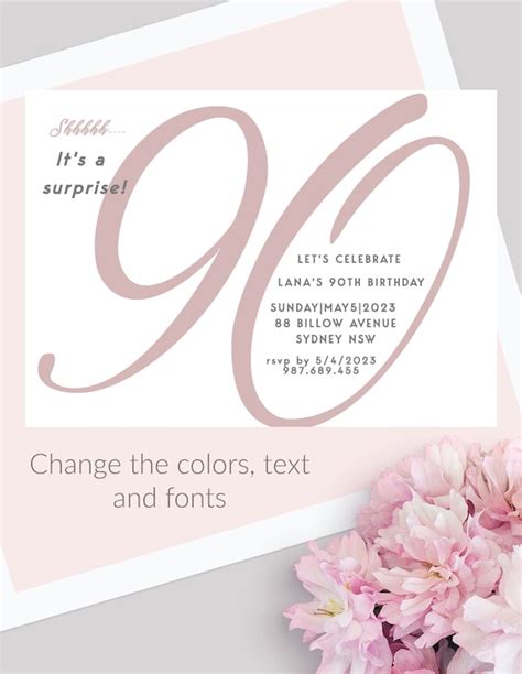 90th Birthday Invitation Template Minimalist Editable 90th Birthday