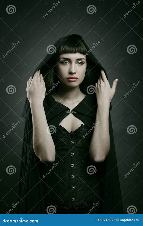 Beautiful Pale Woman With Black Cloak Stock Image Image Of Scary Expression 68245925