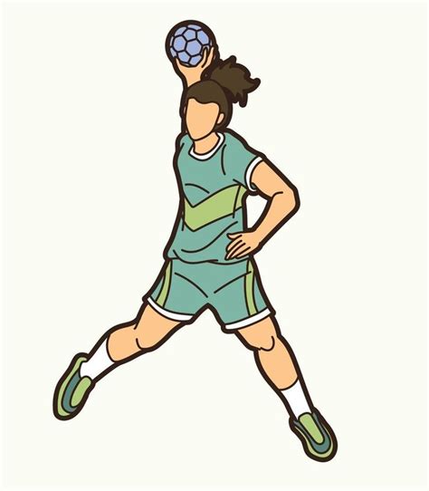 Cartoon Handball Sport Female Player Action In Handball Cartoon