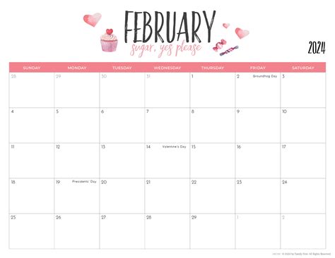 February Printable Calendar Cute Becki Carolan