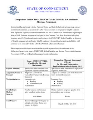 Fillable Online Sde Ct Comparison Table Csde Cmtcapt Skills Checklist