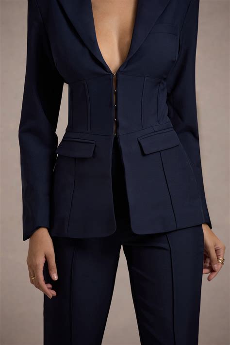 Unbeaten Navy Fitted Corset Blazer Jacket Club L London Aus