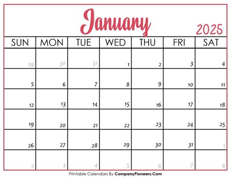 Free Floral January Calendar Printable Companypioneers