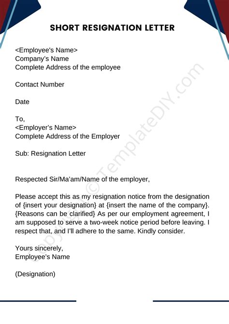 Short Resignation Letter Sample Template In Pdf And Word