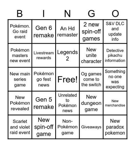 Pokemon Presents 2023 Bingo Card