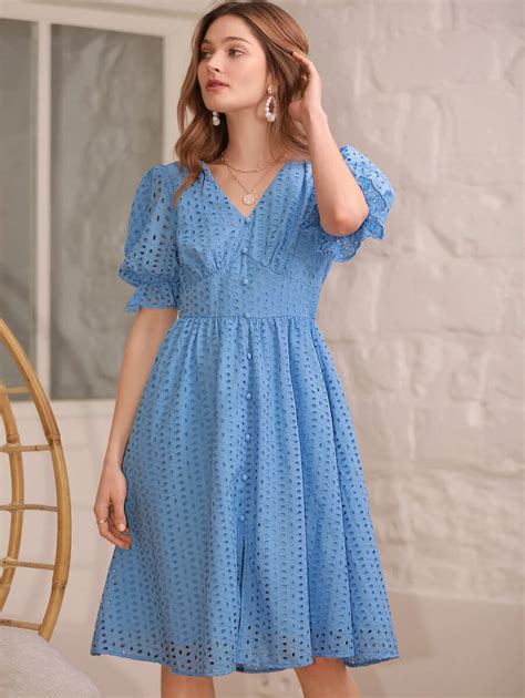 Shein Frenchy Puff Sleeve Button Front Schiffy Dress Shein Usa