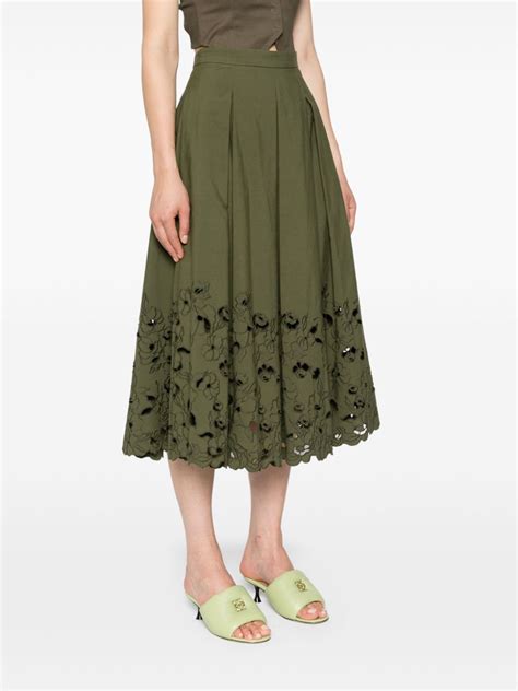 Erdem Floral Detail Pleated Skirt Green Farfetch Uk