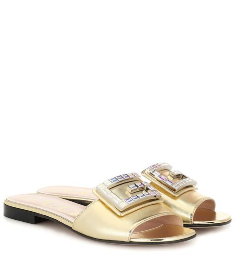 Gucci Metallic Leather Slides Lyst