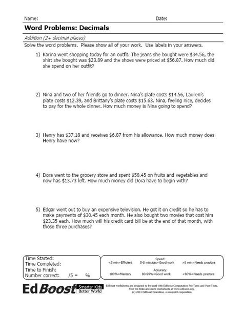 Word Problems Decimal Addition To 2 Decimal Places EdBoost