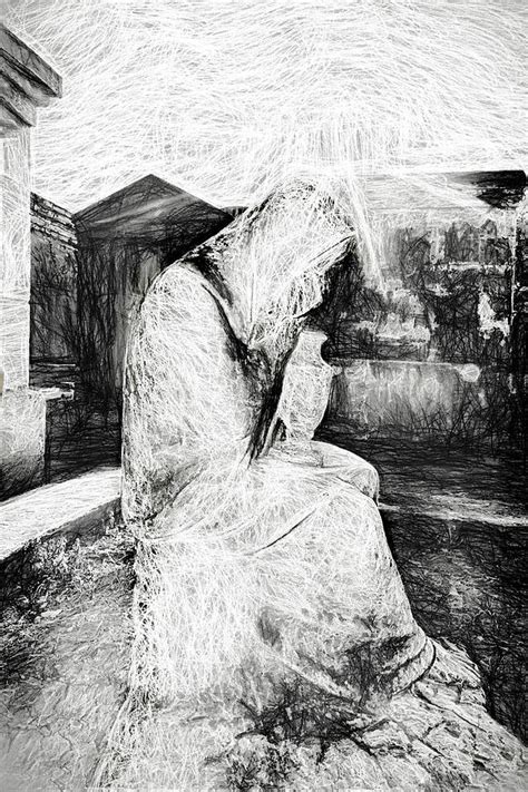 Statue Of Weeping Woman Lafayette Cemetery New Orleans In Black And White Sketch Photograph By